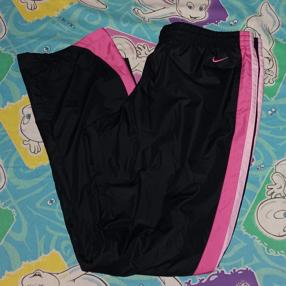 Y2K Nike Vintage Cotton Lined Nylon Pants Black & Pink